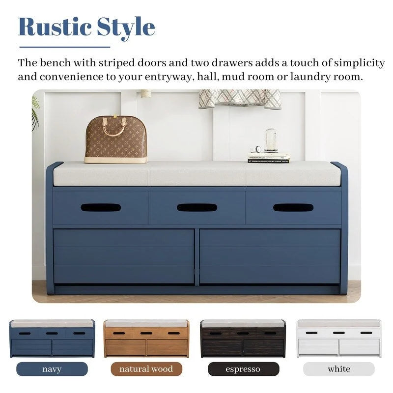 Rustic Storage Bench with 2 Drawers and Hidden Storage Space