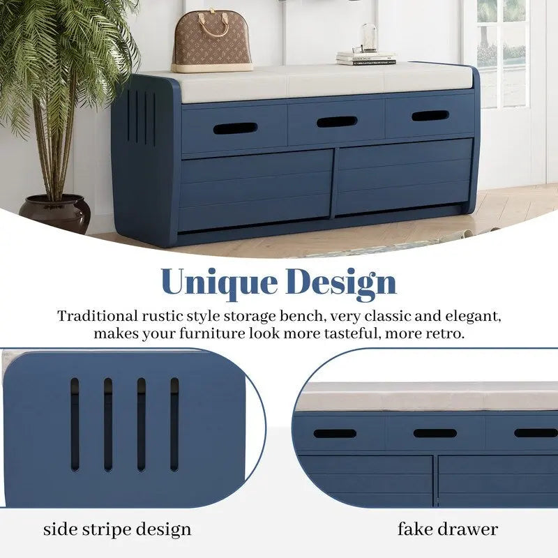 Rustic Storage Bench with 2 Drawers and Hidden Storage Space