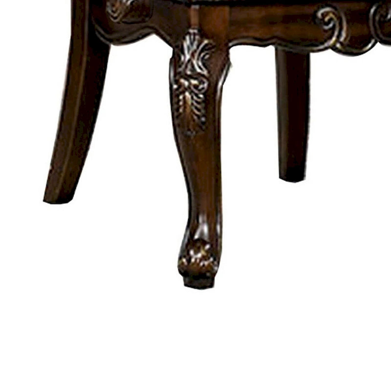 29 Inch Carved Traditional Dining Armchair Set of 2 Brown Faux Leather