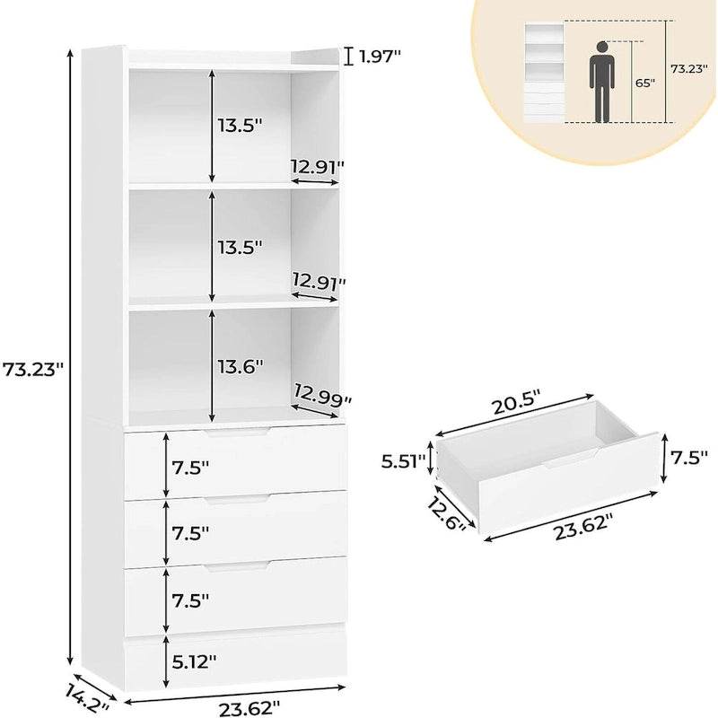 Kitchen Storage Cabinet Bookcase with 3 Drawers and Open Shelves
