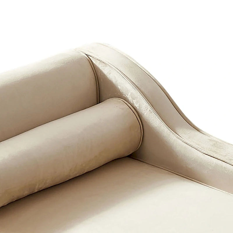 Elegante chaise longue francesa tapizada en terciopelo, con almacenamiento y almohada