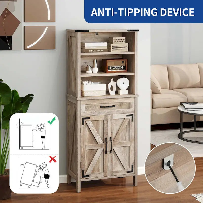 58 Inch Tall Bathroom Storage Cabinet with Open Shelves and Drawer