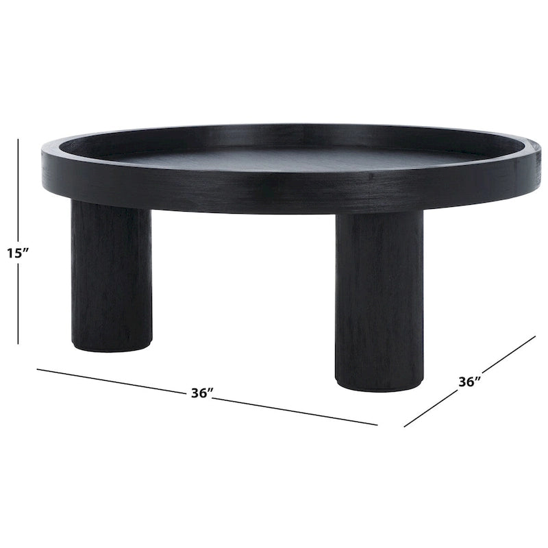 3-Leg Round Coffee Table with Tray Top, Rustic-Chic Style, 36Wx36Dx15H