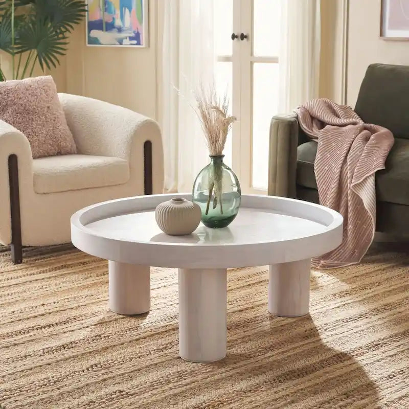 3-Leg Round Coffee Table with Tray Top, Rustic-Chic Style, 36Wx36Dx15H