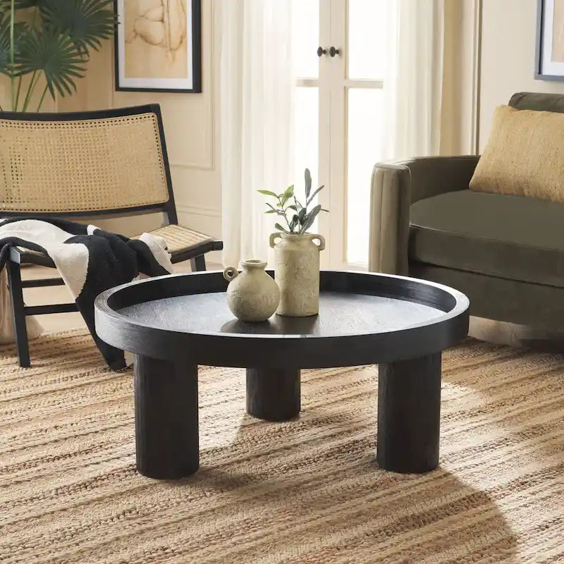 3-Leg Round Coffee Table with Tray Top, Rustic-Chic Style, 36Wx36Dx15H