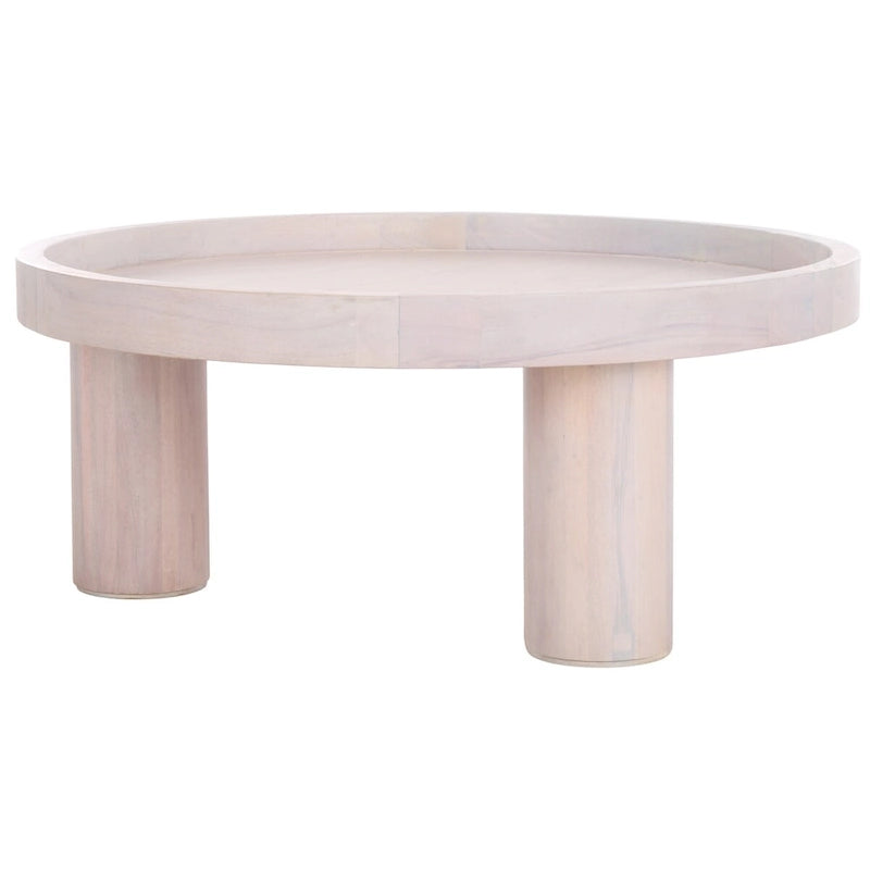 3-Leg Round Coffee Table with Tray Top, Rustic-Chic Style, 36Wx36Dx15H