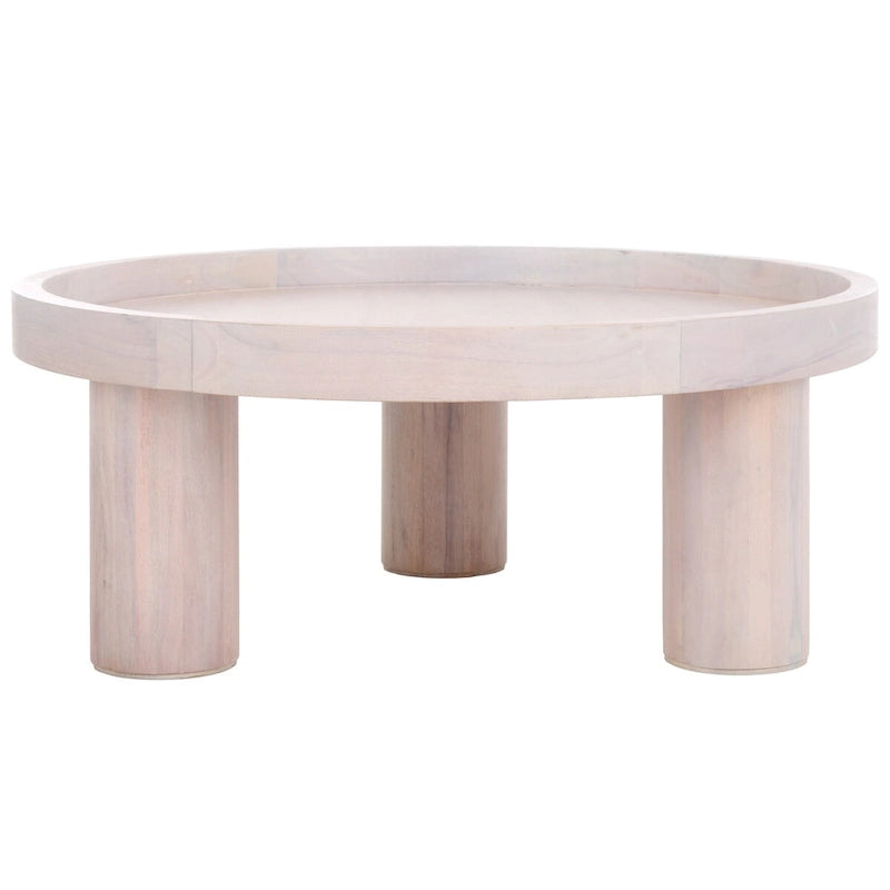 3-Leg Round Coffee Table with Tray Top, Rustic-Chic Style, 36Wx36Dx15H