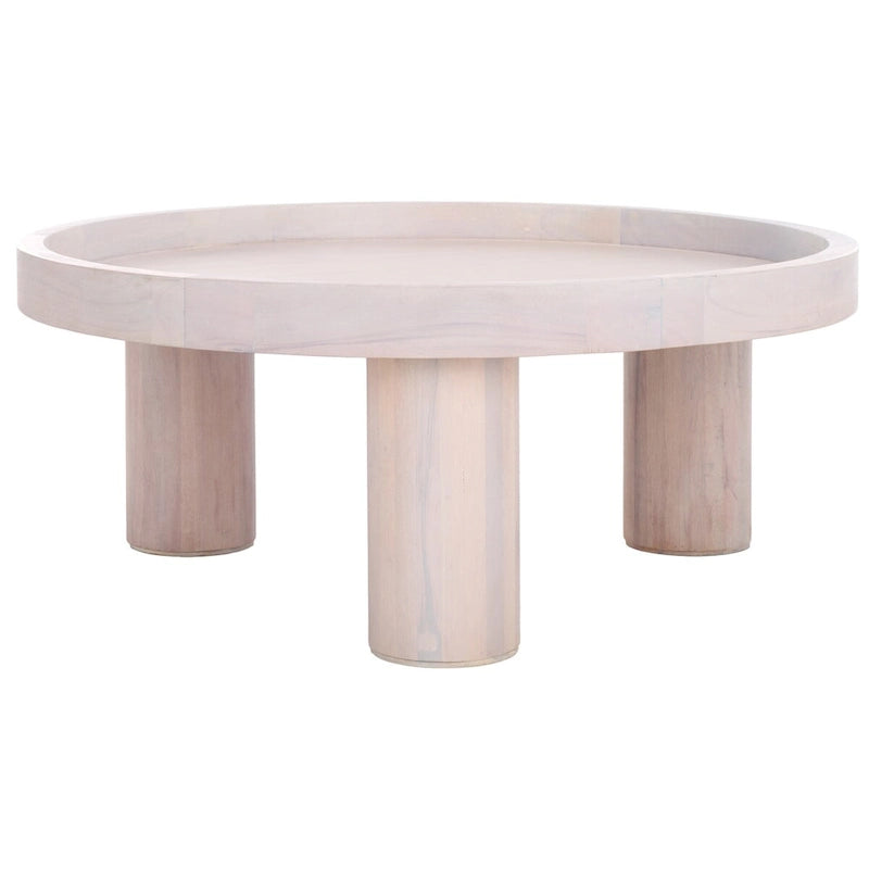 3-Leg Round Coffee Table with Tray Top, Rustic-Chic Style, 36Wx36Dx15H